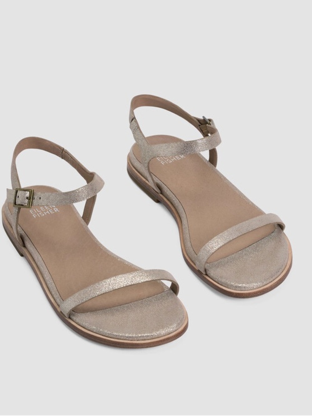 Eileen Fisher Kauia Metallic Suede Sandal Metallic Beige Strap Sandals NWT 6
